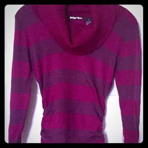 Planet Gold Pink Purple Tunic Ruched Sweater S EUC